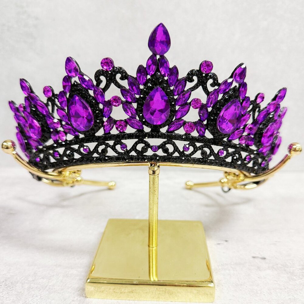 Purple crystal tiara, Black tiara, Gothic bridal headband, Costume Tiara Crown